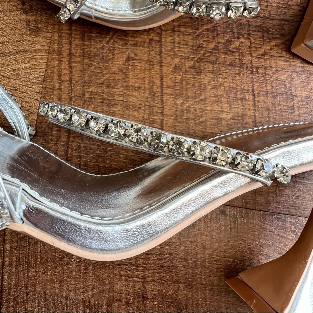 Azalea Wang Rhinestone Ankle Wrap Silver Dress Sandal nwot - Picture 8 of 8